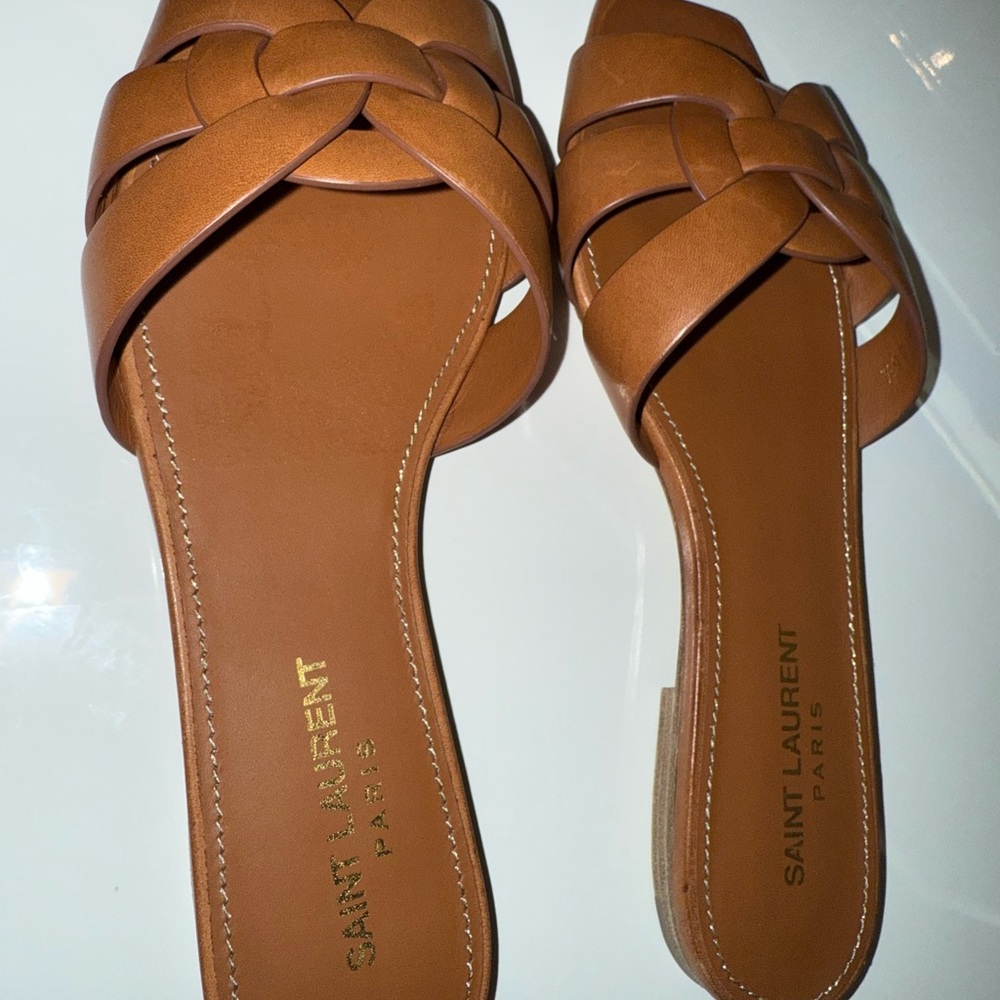 ✨ NWT Authentic Saint Laurent Women's Tan Slide Sandals ✨ - Picture 7 of 7
